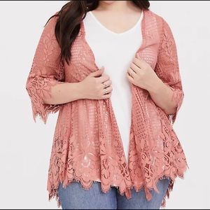 Torrid Rose Pink Lace Kimono Size 3/4, NWOT